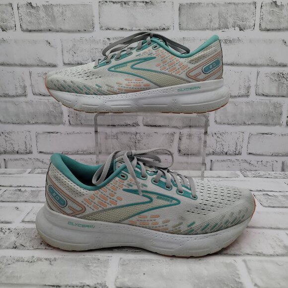 Brooks Glycerin 20 Running Sneakers WIDE Women's Size 10 Gray Teal Coral - READ - Picture 2 of 8